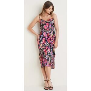 Venus Midi Slip Dress NWT Womens Size 18 Multicolor Desert Ikat Black Cowl Neck